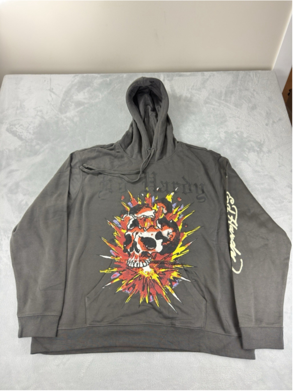 Ed Hardy Nwot Y2K Love Kill Slowly Men Size XXL Fleece Pullover Grey Hoodie